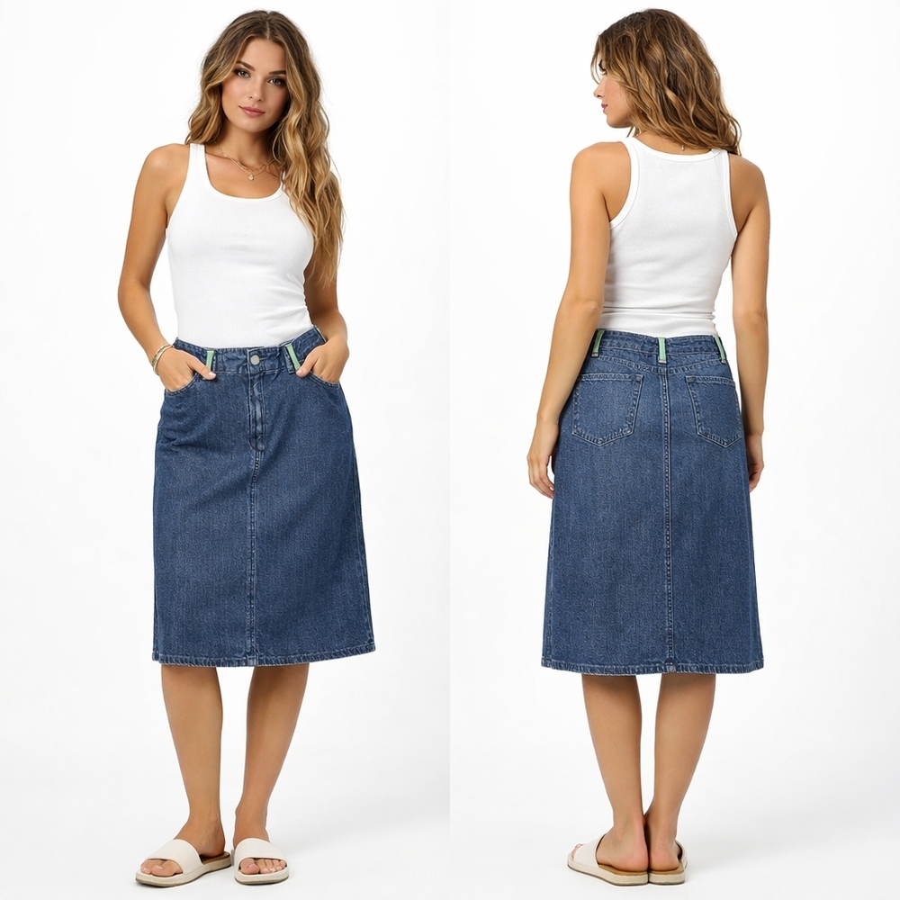 Northcrest Blue Denim Midi Skirt